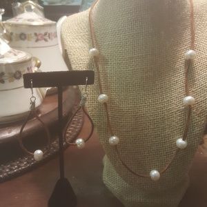 Suede Leather & Genuine Pearl Set